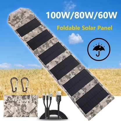 Foldable Solar Panel – 100W Camping Charger – Waterproof USB – TSR