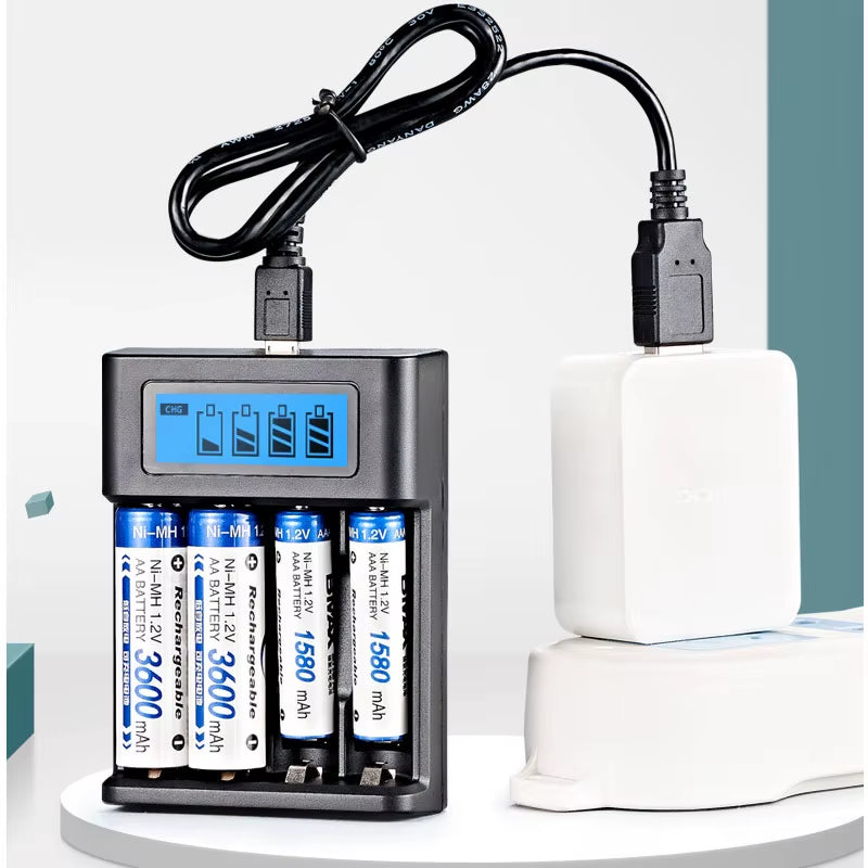 AA/AAA Battery Charger – LCD USB Rechargeable – 4 Slot – TSR