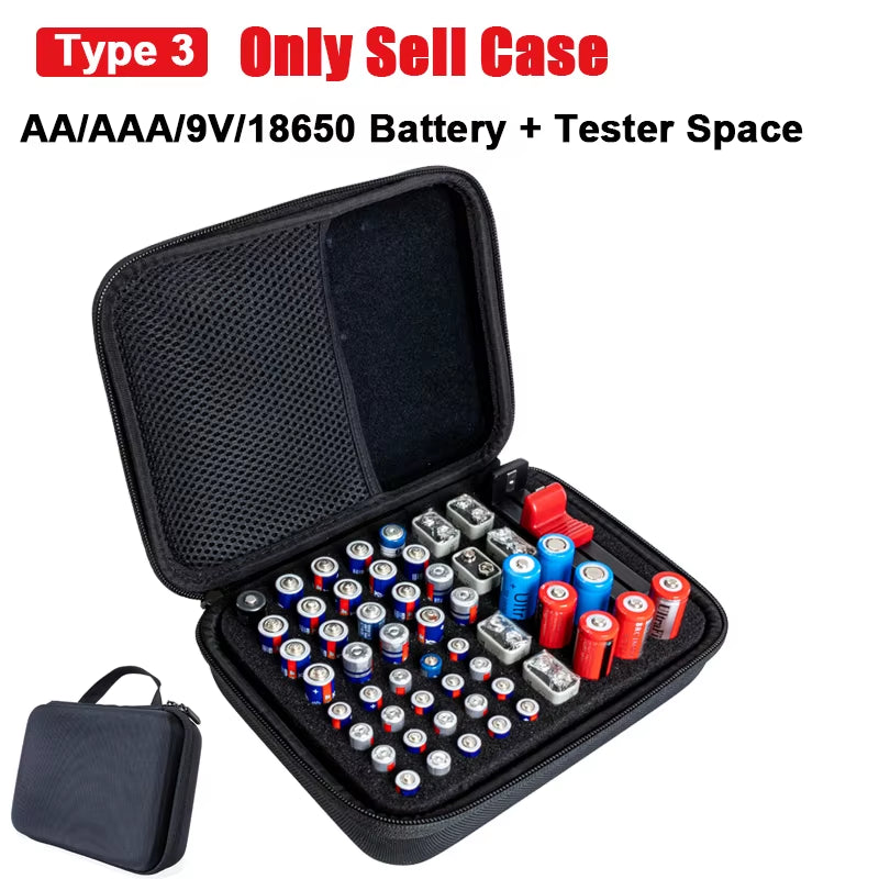 Battery Storage Case – AA/AAA/9V Organizer – Tester Included – TSR