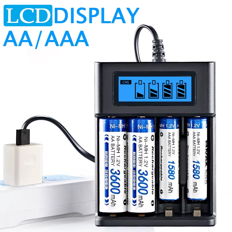 AA/AAA Battery Charger – LCD USB Rechargeable – 4 Slot – TSR