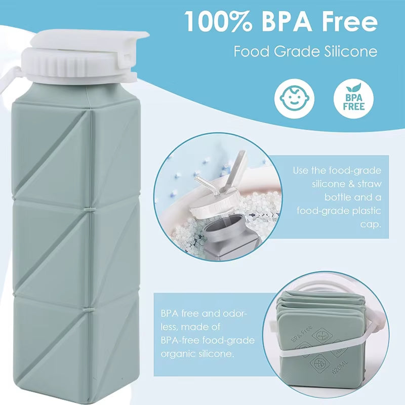 Collapsible Water Bottle – 620ml Straw Lid Leakproof – Camping – TSR