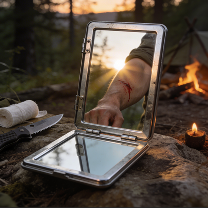 Folding Signal Mirror – Emergency Wound Check & Rescue Tool – Compact Aluminum – TSR