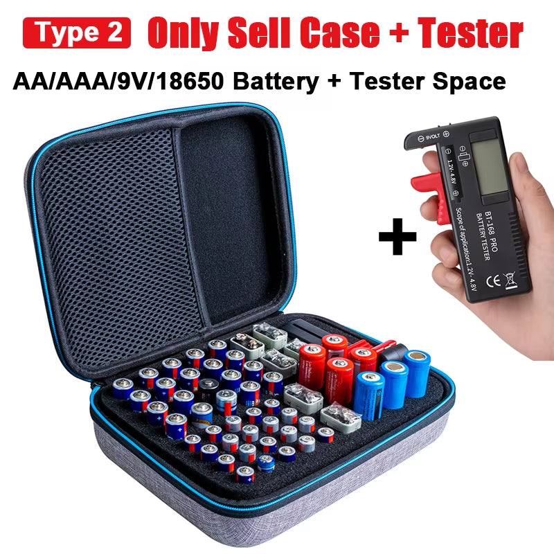 Battery Storage Case – AA/AAA/9V Organizer – Tester Included – TSR