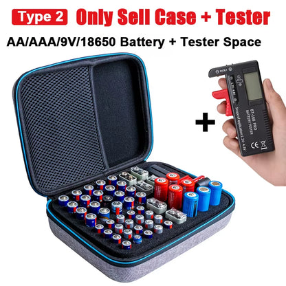 Battery Storage Case – AA/AAA/9V Organizer – Tester Included – TSR
