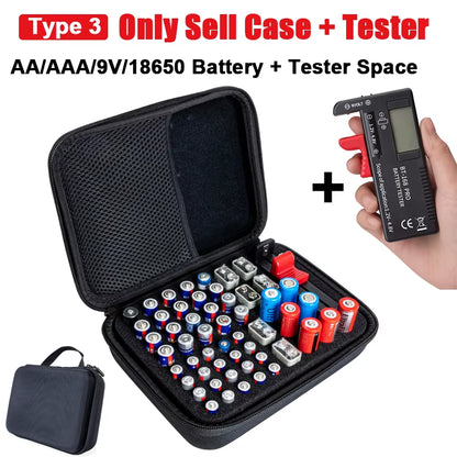 Battery Storage Case – AA/AAA/9V Organizer – Tester Included – TSR