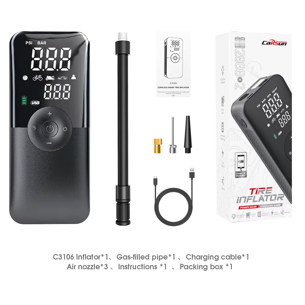 Portable Tire Inflator – Car Emergency Air Compressor – Rechargeable Digital – TSR