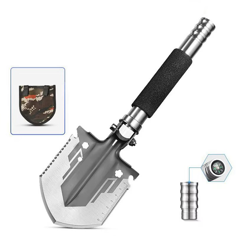 Folding Survival Shovel – Camping Axe Multitool – Compass – TSR
