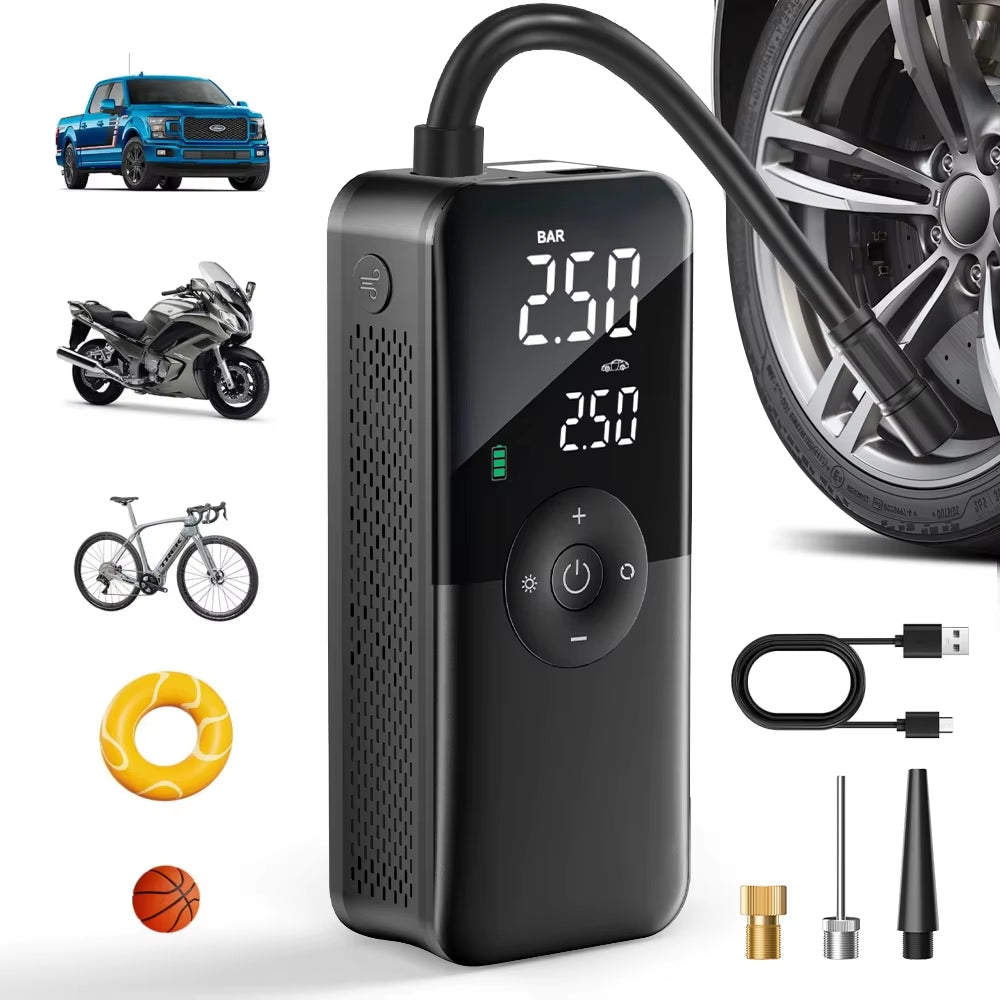Portable Tire Inflator – Car Emergency Air Compressor – Rechargeable Digital – TSR
