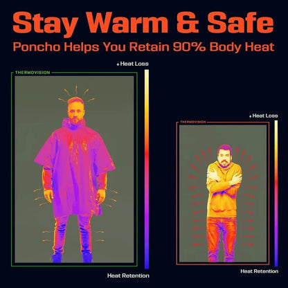 Emergency Thermal Poncho – Waterproof Aluminum Raincoat – Blackout Survival Blanket – TSR