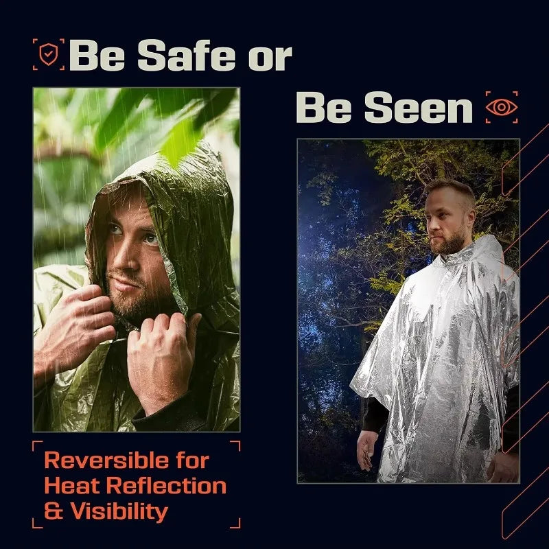 Emergency Thermal Poncho – Waterproof Aluminum Raincoat – Blackout Survival Blanket – TSR