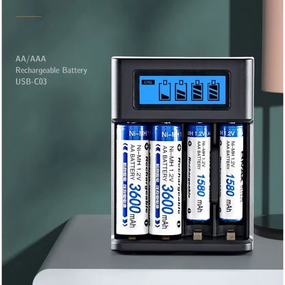AA/AAA Battery Charger – LCD USB Rechargeable – 4 Slot – TSR