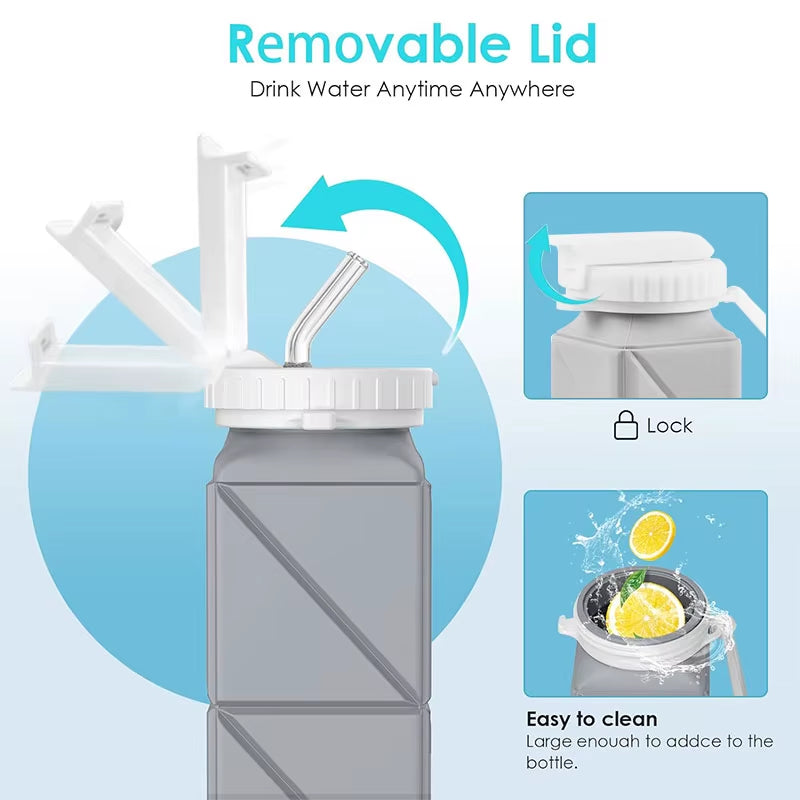 Collapsible Water Bottle – 620ml Straw Lid Leakproof – Camping – TSR