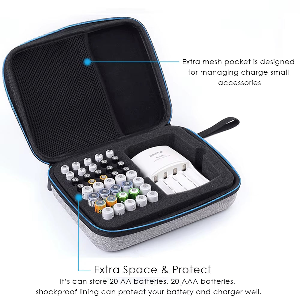 Battery Storage Case – AA/AAA/9V Organizer – Tester Included – TSR